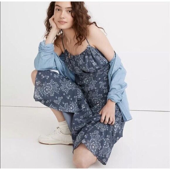 Madewell Tie-Back Button-Front Midi Dress in Archival Floral NE783 S - Picture 1 of 16